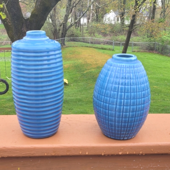 Vintage Accents Vintage Pottery Blue Ceramic Vases Textured Geometric Patterns Poshmark